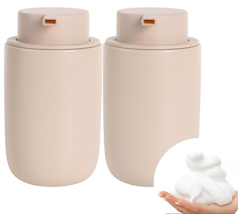 BosilunLife Seifenspender Spülmittelspender, 350 ml Seifespender Keramik Nachfüllbar, Großer Pumpenkopf, Stylisch und rutschfest, BPA-frei für Küche, Bad (Khaki, Schaumseifenspender)