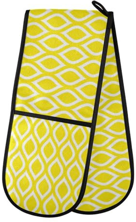 Oven Gloves Double Oven Gloves Lemons Yellow Oven Mitts Pot Holder Heat Resistant Quilted for BBQ Baking Kitchen Cooking Gloves