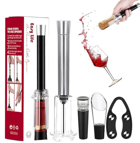 MiracleW Wine Opener Set - Air Pressure Cork Remover, Efficient Corkscrew Bottle Opener, Simple Cork Remover, Great for Wine Lovers (Silver)