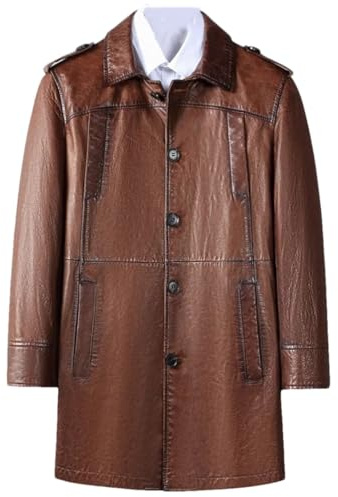 Disimlarl Herren-Jacke aus Schaffell, einfarbig, langer Stil, Trenchcoat, Knöpfe, Revers, lockerer PU-Übermantel, braun, L