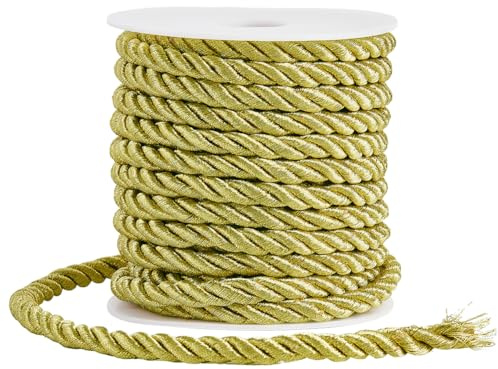 SOFPLATE 11 Yard/10 m 9mm Gedrehte Kordel Goldenes Dekoseil Dickes Polyester 3 Lagige Seidenschnur Gedrehte Abschluss Und Ehrenkordeln Geflochtene Kordel Für Heimdekoration Kostüm Tasche Polster Vorh