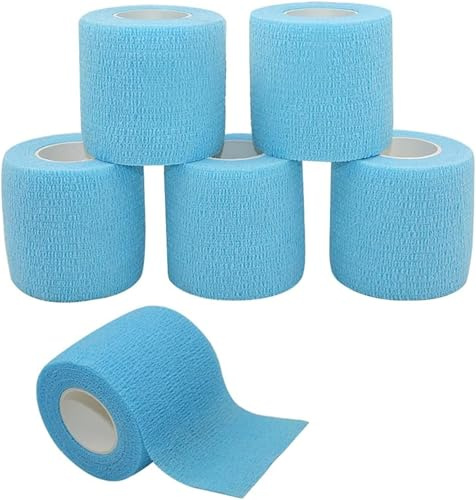 Selbstklebender Verband 5cmx4.5m Haftbandage Selbstklebend für Mensch und Tier, Elastische Fixierbinde Cohesive Bandage Haftbandage für Stretch Sportler, Handgelenk, Knöchel, Pet (6 Rollen/Hellblau)