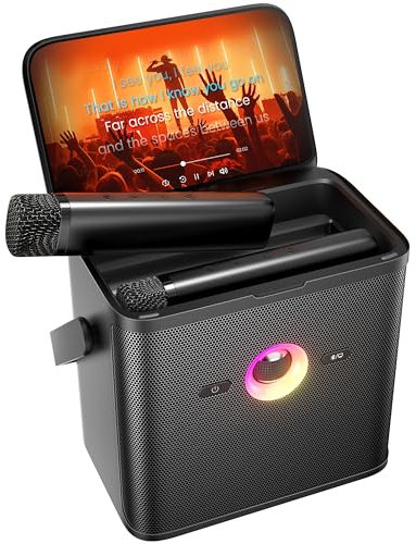 Ikarao Karaoke Machine for Adults & Kids, with Lyrics Display Screen, WiFi to Youtube & Karaoke Apps, HDMI to TV, 2 EQ Autotune Wireless Microphones, Portable PA Karaokes System for Home Party Camping