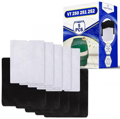 5 Stück Set mit 2 Staubsauger Filter Besteht aus einem Motorschutzfilter und einem Abluftfilter für Vorwerk Tiger VT 250 251 252 - Garantie 10 Jahre - MONTERAL
