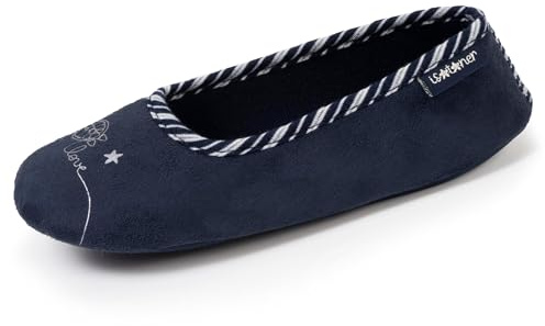 Isotoner Chaussons pantoufles Ballerines fille broderie argentée, très confortables, 39/40, marine