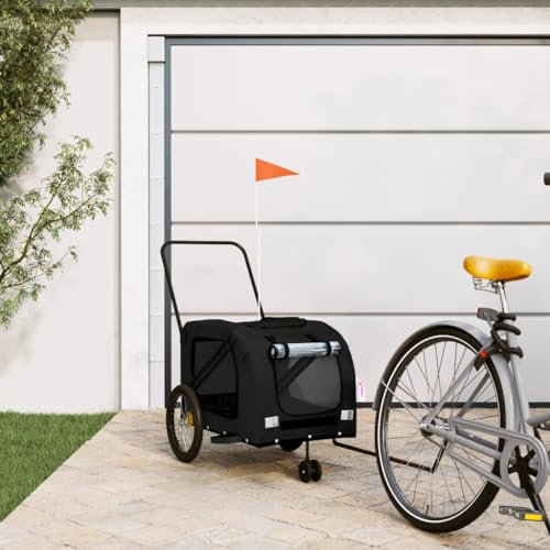 Remorque de vélo pour animaux de compagnie en tissu Oxford noir et fer, remorque de vélo pour chien, chariot de transport pour animaux de compagnie avec drapeau de sécurité pour vélo, chariot de vél