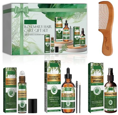 Set cadeau de soins de cheveux shampooing au romarin, kit de voyage de cheveux, cadeaux d'amitié pour les femmes amis (avec roulement à billes + spray + huile essentielle + peigne en bois)