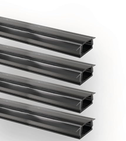 INNOVATE E-12 SLIM LED Einbauprofil 2m Schwarz 4 Stk. 17mm Diffusor Klar | LED Einbauprofil Aluminium für LED Streifen 2m 12mm I Kühlkörper Indirekte Beleuchtung Wohnzimmer I Alu Einbauprofil Möbel
