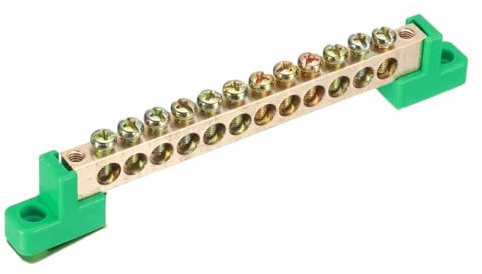 sourcing map Klemmleiste mit 12 Positionen, Brücken-Design, Klemmleiste, Messing-Draht, Schraub-Erdungsleiste für elektrische Verteilung, Grün, 140 x 12 x 22 mm, 2 Stück