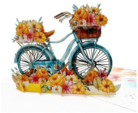 3D Pop-Up Karte, Vintage Fahrrad mit Blumenkorb, Handgefertigte Grußkarte