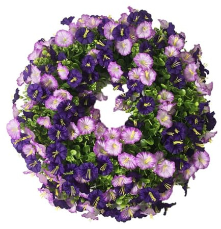 Wreath for Front Door 50 cm Artificial Hanging Flowers UV-Resistant Fake Plants for Indoor and Outdoor Flower Bouquet for Home Garden Yard Patio Wedding Decoration (Purple)