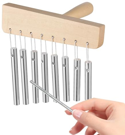 Percussion Chimes Klangspiel aus Holz, 8 Töne, Yoga-Glocken, Musikausrüstung, massives Aluminiumrohr mit Stab, für Zuhause, Yoga, Klassenzimmer, Aufmerksamkeit, Frauen, Garten