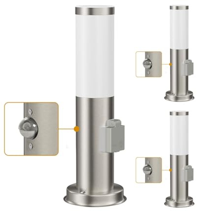 ledscom.de 3 pzas. luz de bolardo PORU Sensor para exterior, 38cm, acero inoxidable, casquillo, incl. lámpara E27 471lm, blanco extra cálido