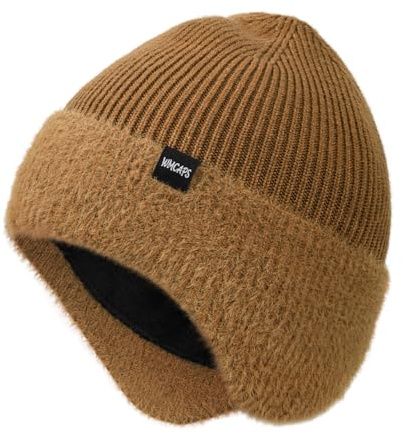 Wmcaps Wintermütze für Herren mit Ohrenklappen und Fleecefutter, Geschenk | Warme Thermostrickmütze mit weichem Kunstpelz, dehnbar, winddicht, für Spaziergänge, Radfahren und Arbeit, als Geschenk.