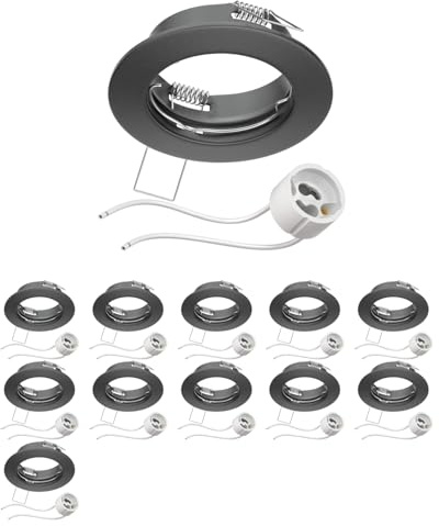 ledscom.de 12x Decken-Einbaurahmen FERE Einbaurahmen anthrazit matt (LED/Halogen/GU10/MR16/PAR16/50mm) inkl. GU10 Fassung