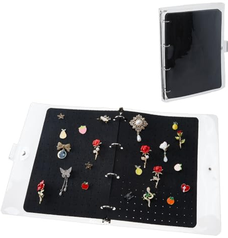 SUPERFINDINGS Livre d'Affichage pour Épingles Émaux A4 6 Pages Support de Collection 300 Épingles Capacité Organisateur Portable pour Épingle Broches Boutons Charms Chaussures Collectionneurs Noir