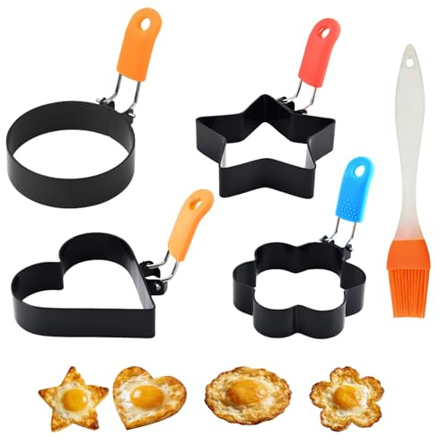 5 Pcs Egg Rings for Frying, Steel Fried Egg Ring with Anti-Scald Folding for Household Kitchen Cooking Eggs Frying Breakfast Mini Burger