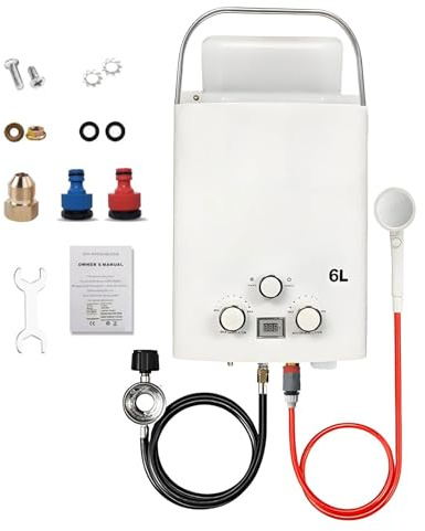Portable Camper Water Heater,40946BTU Outdoor Tankless Water Heaters,6l 1.58gpm On-Demand Hot Gas Heaters W/Handle & Digital Display,for Camping(White)