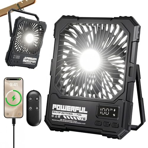Vurlexat 20000mAh Portable Camping Desk Fan with Light, 72H Runtime(Black)