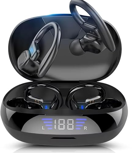 Genérico Auriculares Inalámbricos Deportivos Bluetooth con Ganchos para la Oreja, Intrauditivos para Correr con Estuche de Carga y Pantalla LED-SSonar-CD71