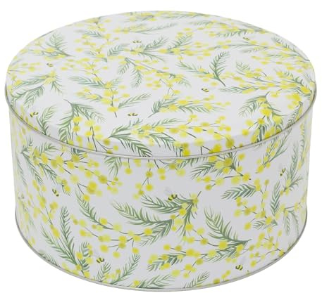 Carousel Home Mimosa Floral Cake Tin, 23cm Round Metal Cake Storage Tin Decorative Flower Baking Container with Lid