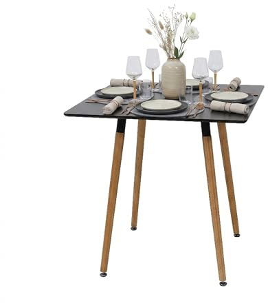 Relaxdays Matbord, kantigt, HBT: 75 x 75 x 75 cm, MDF och bambu, 4 personer, skandinaviskt matbord, svart/natur