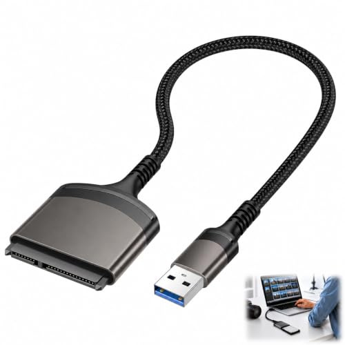 Ihteyuo Câble SATA USB 3.0, 5Gbps Adaptateur USB vers SATA pour SSD HDD 2,5 Pouces Convertisseur Disque Dur Externe USB 3.0 avec UASP pour Ordinateur Portable PC Sauvegarde Données Migration Système