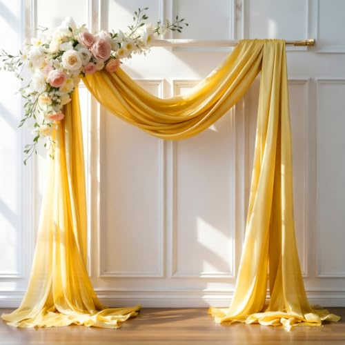 Burnt Maple Wedding Arch Draping Fabric Backdrop, 2 Panels 29 x 19FT Shimmer White Drapes Sheer Fabric Ceiling Arch Drapery for Wedding Decor Ceremony Birthday Party Bridal Shower Decoration