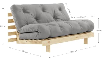 KARUP DESIGN Roots 2 sitzer Futon Schlafsofa im skandinavischen Stil Sofa mit Schlaffunktion im Natur Holz mit Grau Matratze 140 x 200, Gestell: nordische Kiefer FSC-zertifiziert, 20 x 140 x 200