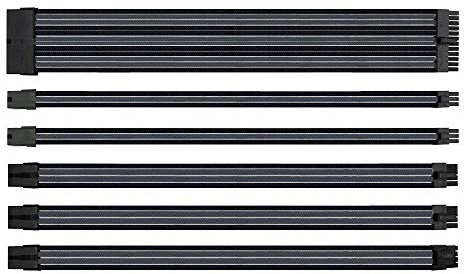 EZDIY-FAB MOD Sleeved Cable-Prolunga per Cavo di Alimentazione con Manicotto Extra 24 Pin 8PIN 6PIN 4+4 Pin con Pettini 300mm-Nero Grigio