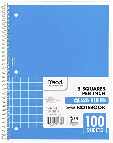 Mead Spiral Notebook, 1 Subject, Graph Ruled Paper, 7-1/2 x 10-1/2, 100 Sheets, Blue (05676AY7)