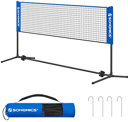 SONGMICS 3 m Badmintonnetz, Volleyballnetz, höhenverstellbare Stangen, tragbares Set für Tennis, Beach-Volleyball, für Garten, Park, Outdoor, blau SYQ300V1