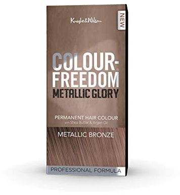 Colour Freedom Metallic Permanent Bronze Conditioning Hair Dye. Infused with Shea Butter and Argan Oil for Ultra Glossy Conditioned Hair. 100% grey coverage. By Knight & Wilson.