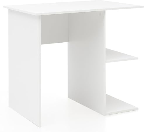 Wohnling Computertisch WL5.757 Weiß Schreibtisch 82 x 60 x 76 cm, Kleiner Laptop PC Tisch Büro ohne Rollen, Bürotisch mit Ablage, Arbeitstisch Klein Nähtisch Kurz Modern