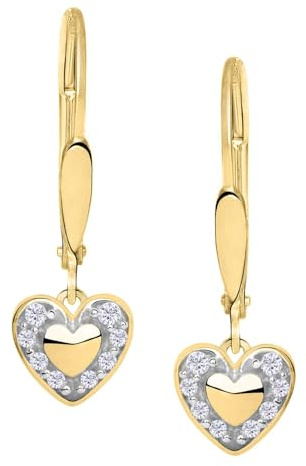 My Gold Mädchen Herz Ohrringe Echtes Gelbgold 333 Gold (8 Karat) Mit Zirkonia Ohrhänger 20mm x 4,5mm Herzohrringe Patty