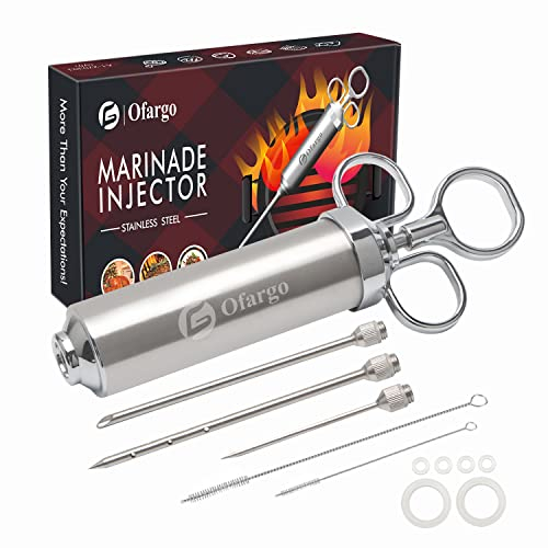 Ofargo Inyector de Condimento con 3 agujas de adobo, Se Utiliza para el Condimento de Carnes Como Carne de res, Pollo, Pavo etc; Jeringuilla Cocina Capacidad 60 ml/2 oz, Incluye manual de usuario