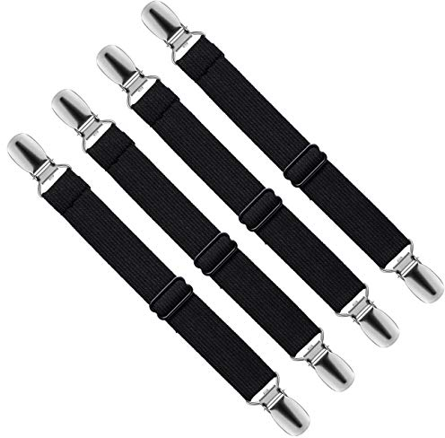 LIHAO 4 x Bettlakenspanner Bettlakenclips Verstellbar Bügelbezugsspanner Bügeltischspanner Schwarz (MEHRWEG)