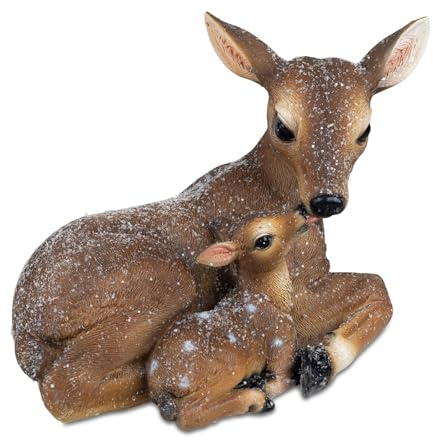 formano REH mit Kitz Figur Winter Dekofigur Kunststein handbemalt 16x 12x 19 cm - braun mit Schneeoptik - liebevolle Tierdekoration für Weihnachten, Tischdeko & Festliche Winterlandschaft
