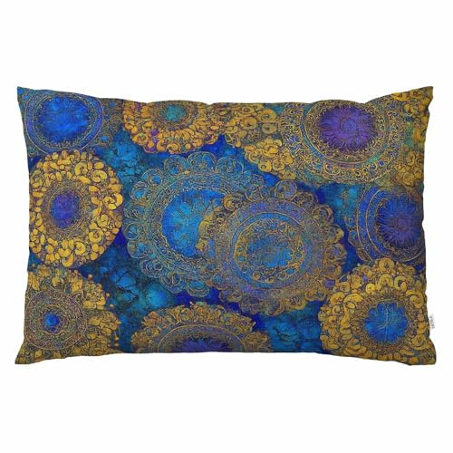 EKOBLA Throw Pillow Cover Retro Flowers Vintage Design Mandala Paisley Pattern Tribal Boho Abstract Circle Decor Lumbar Pillow Case Cushion for Sofa Couch Bed Standard Queen Size 20x30 Inch