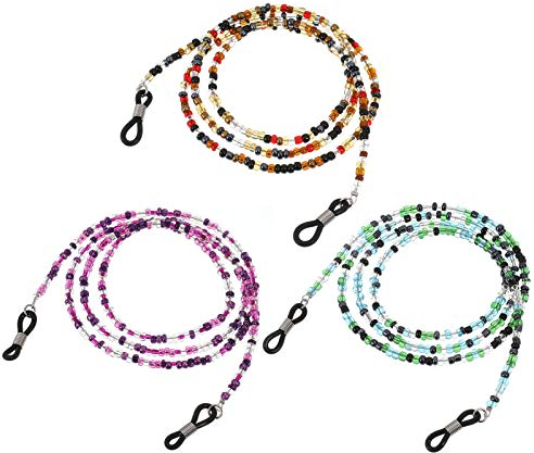 FANTESI 3 pcs Eyeglasses Chain, Glasses Chain Bead Glasses Strap Anti-slip Spectacle Chain Glasses Cord Sunglasses Strap Lanyard Eyewear Strap for Women Sports