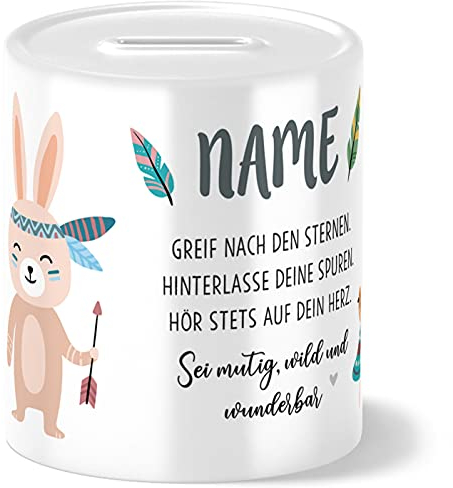 OWLBOOK® Kinder Spardose Hase | personalisierte Geschenke Konfirmation Jugendweihe Kommunion Firmung Einschulung Geburt Baby Kind | Geburtstagsgeschenke Kinder | Keramik