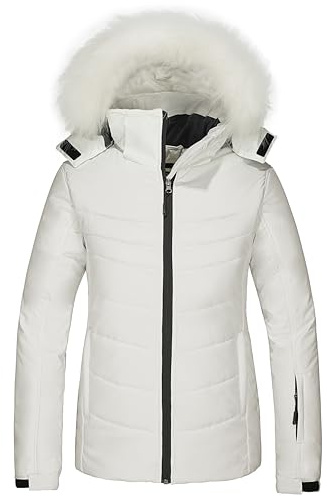 Skieer Women's Waterproof Ski Jacket Warm Winter Snow Coat Windproof Hooded Rain Jacket White M
