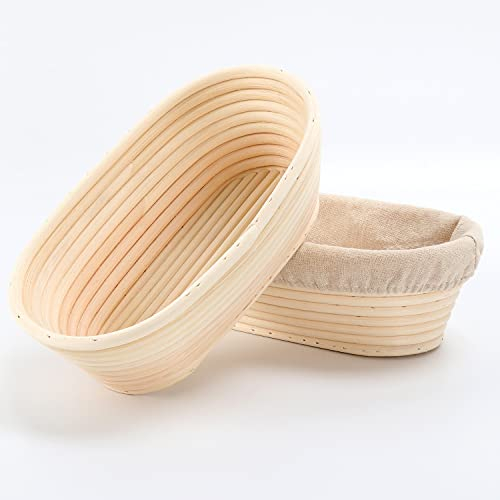 Cestino per la lievitazione del pane,2 pezzi, in rattan naturale, ovale banneton, per impasto di pane, pizza e pasticceria 24,5 cm