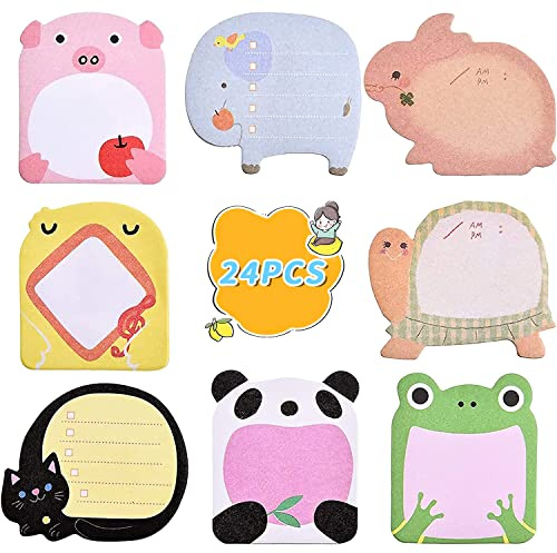 La Llareta 24 Pack Blöcke für Kinder Mitgebsel Haftnotizen, Neuheit Cartoon Tiere Haftnotizen, Kleine Geschenke für Kinder(8 Stile)