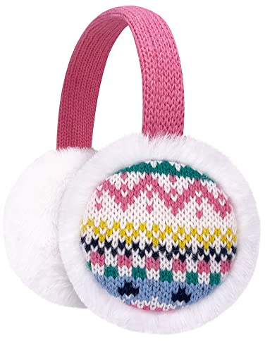 Gifts Treat Ohrenschützer Mädchen Ohrenwärmer Kinder Katzenohren Winter Plüsch Gestrickte Ohrenschützer mit Tier Muster Earmuffs Rosa,M