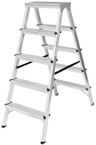 Zweiseitige Aluleiter Klappleiter Haushaltsleiter 2x5 Stehleiter Tragkraft 120kg | 5 Stufen / 120kg