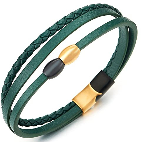 Herren Damen Multi-Strang Navy Blau Lederarmband Armband Geflochtene Echtes Leder Schweißband Edelstahl Magnetverschluss