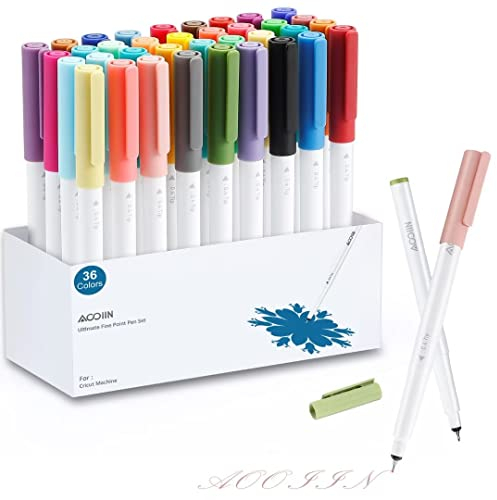 AOOIIN Stifte für Cricut Maker 4/Maker 3/Maker/Explore 4/Explore 3/Air 2, Ultimate feine Spitze Stiften 36 ​​Stück 0,4 Tip Spitze Markierungsstifte Set Schreibstift Fine Point Pen für Cricut Machine