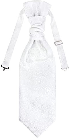 WANYING Cravatta da Uomo Plastron Pre-legata con Chiusura a Gancio Regolabile per Matrimonio Accessori per lo Sposo - Paisley Bianco