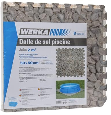 WERKA PRO Dalle pour Piscine imprimé Galet 50x50cm 1cm épaisseur 8 pièces